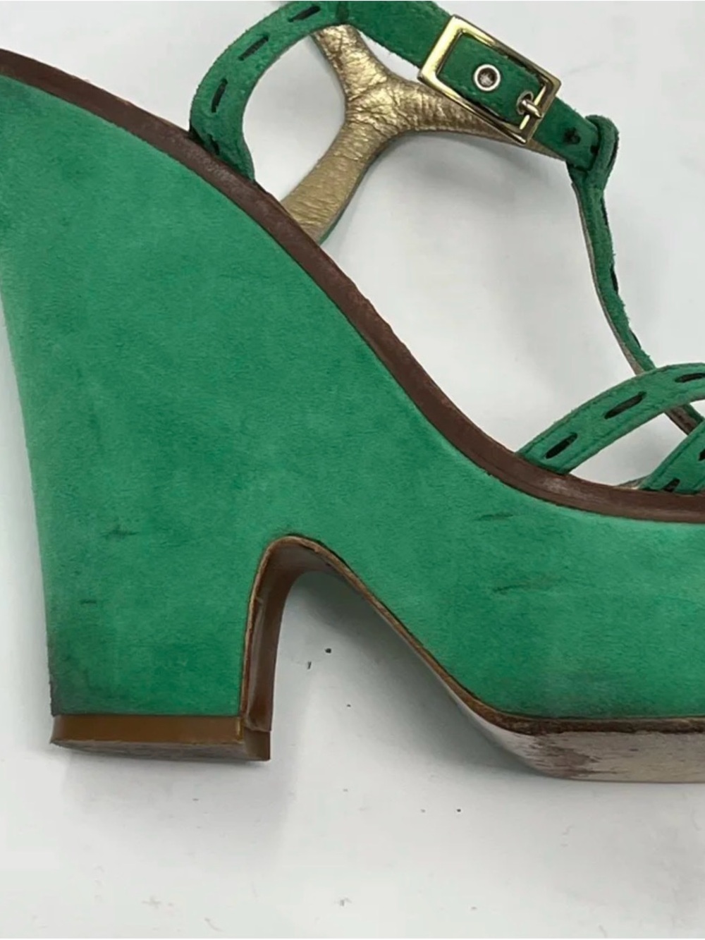 Marc Jacobs Emerald Green Suede Platform Sandals with Jewel Detail - Picture 7 of 13